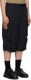 Solid Homme Black Nylon Twill Cargo Shorts