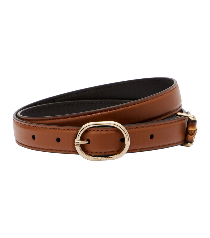 Gucci Brown Leather & Denim Square Buckle Belt Gucci display picture 3