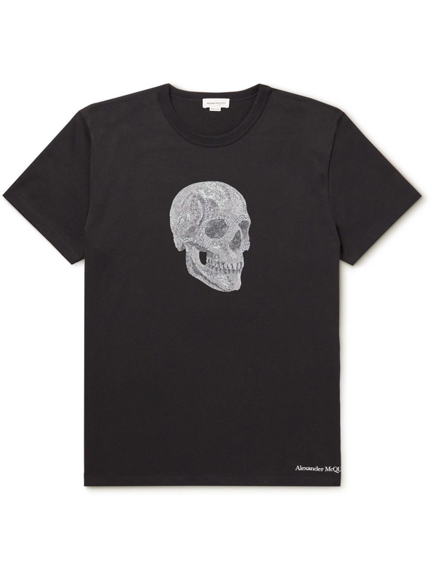 Photo: Alexander McQueen - Crystal-Embellished Logo-Print Cotton-Jersey T-Shirt - Black