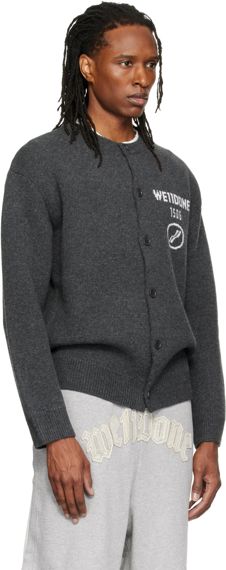 We11done Gray Logo Classic Cardigan