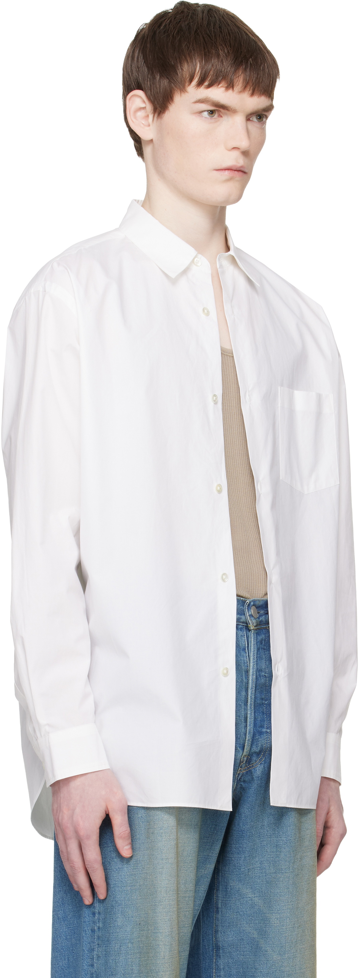 stein White Suvin Cotton Oversized Regular Collar Shirt
