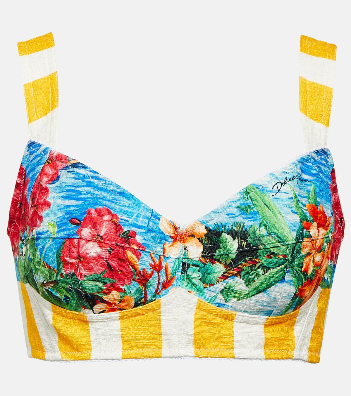 Dolce&Gabbana Portofino printed cotton-blend bra top Dolce