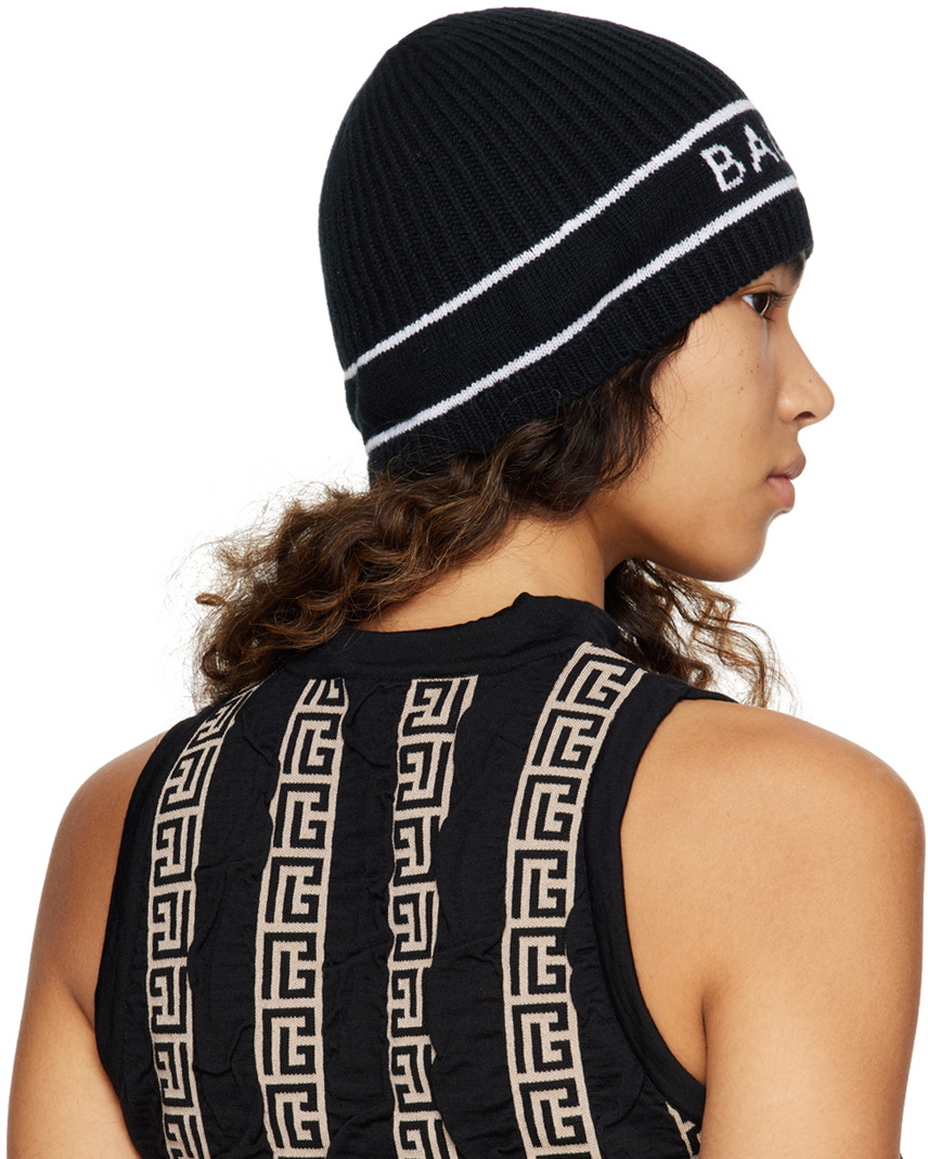 Balmain Black Striped Beanie