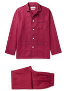 TURNBULL & ASSER - Modern Piped Linen Pyjama Set - Burgundy