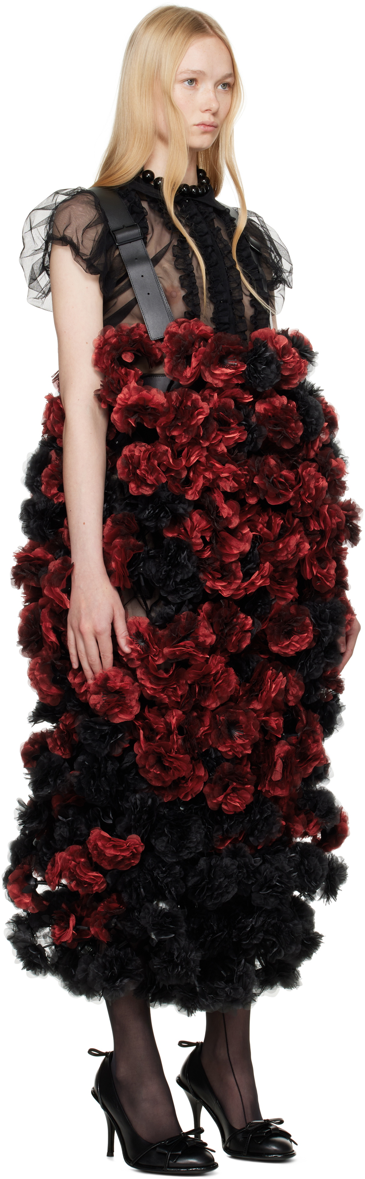 Noir Kei Ninomiya Red & Black Floral Maxi Skirt