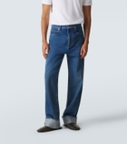 Bottega Veneta Leather-trimmed wide-leg jeans