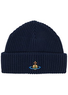 Vivienne Westwood Orb-embroidered Ribbed Wool Beanie - Navy - One Size