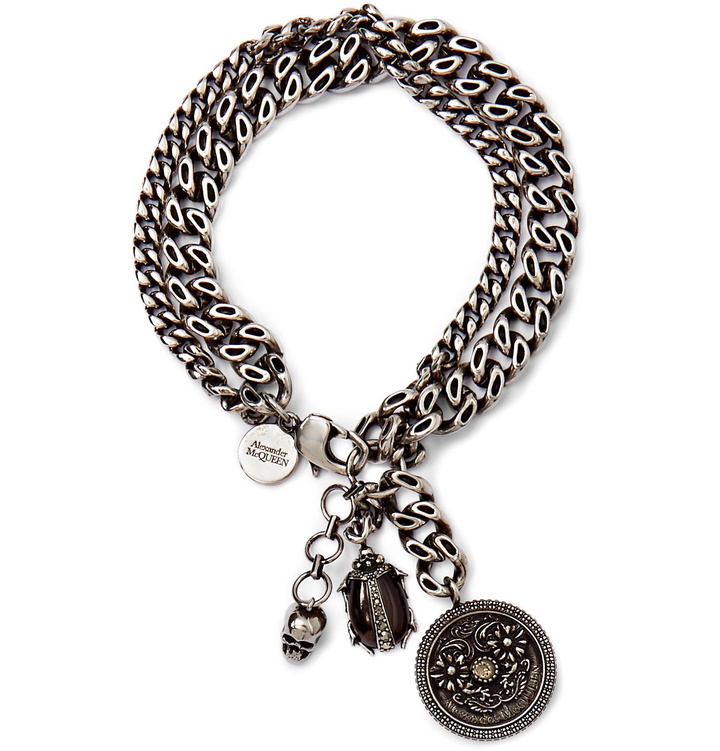 Photo: Alexander McQueen - Embellished Burnished Silver-Tone Bracelet - Silver