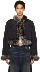 Alexander Wang Black Fur Trim Down Jacket