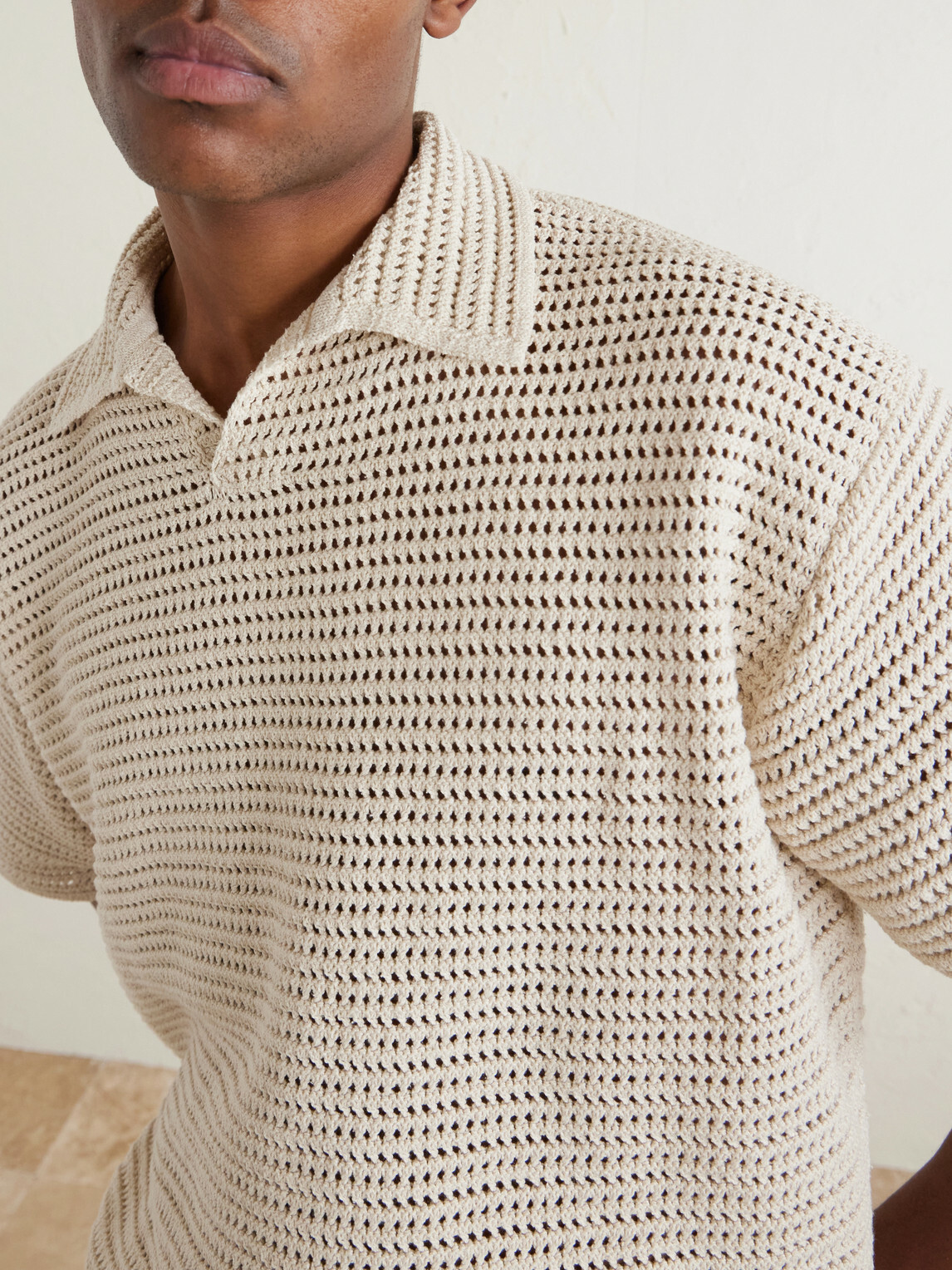 Auralee - Tussah Open-Knit Silk and Cotton-Blend Polo Shirt - Neutrals