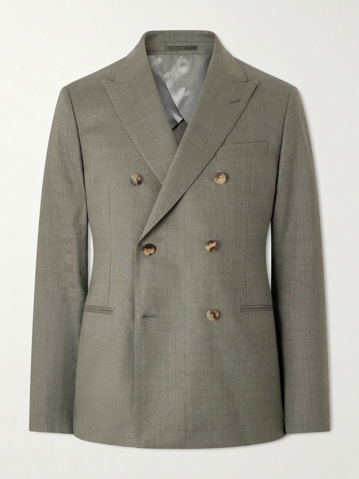 Mr P. - Double-Breasted Wool and Linen-Blend Suit Jacket - Green