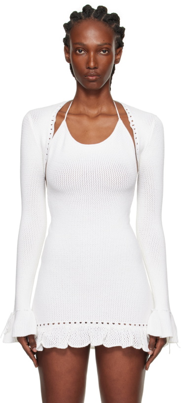 Photo: GUIZIO White Crochet Ruffle Sleeve Bolero Cardigan