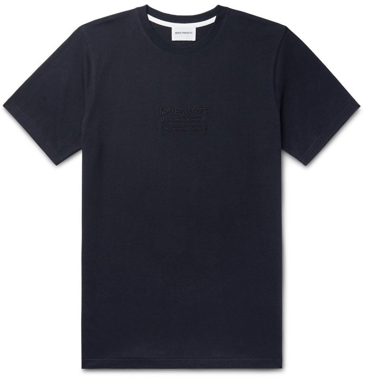 Photo: Norse Projects - Niels Logo-Embroidered Cotton-Jersey T-Shirt - Midnight blue