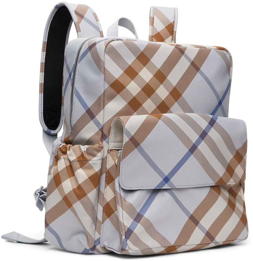 Burberry Kids Blue Check Nylon Backpack