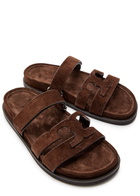 Tory Burch Ines Sport Brushed Suede Sliders Dark Brown
