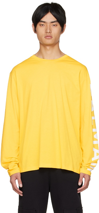 Photo: Balmain Yellow Printed Long Sleeve T-Shirt