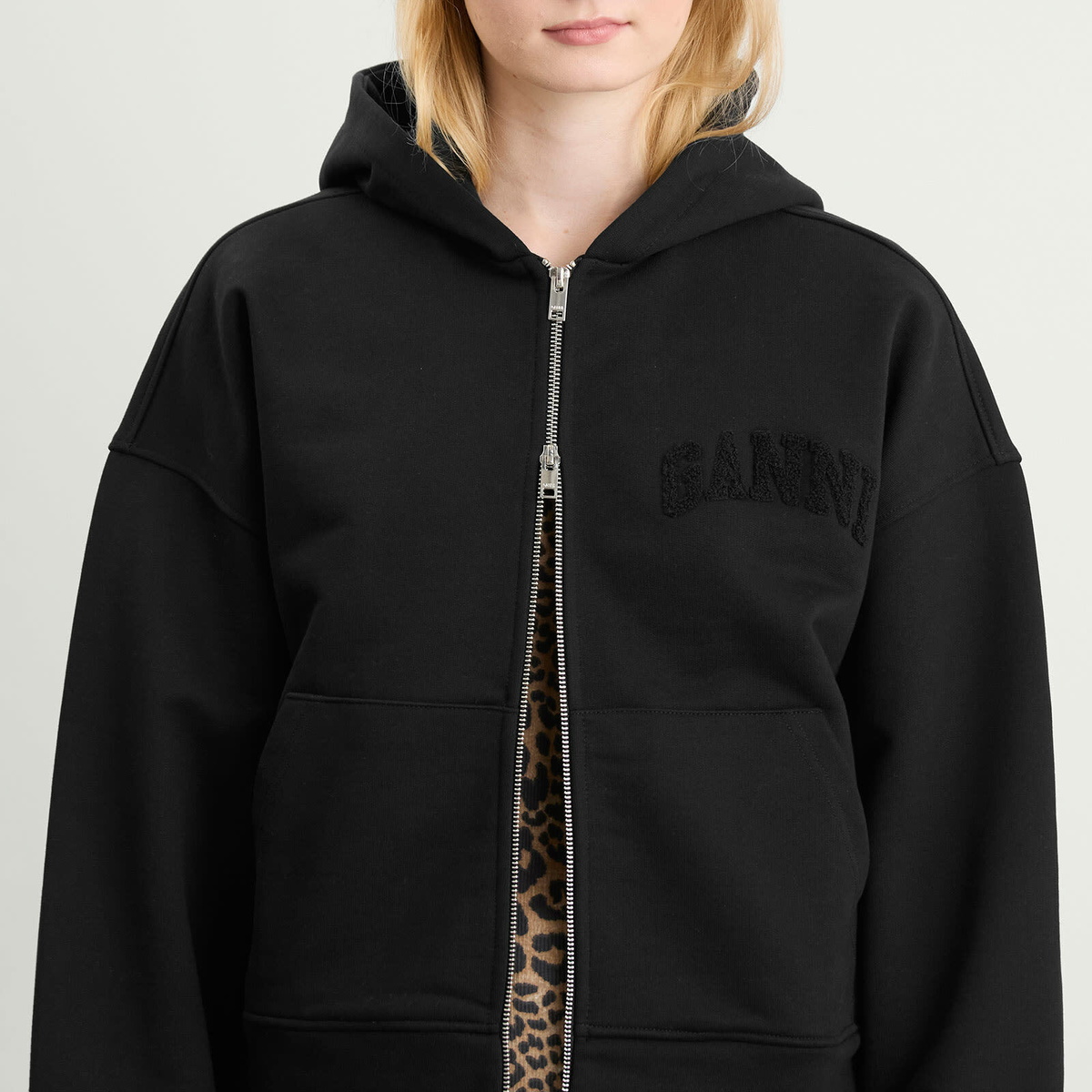 GANNI Women's Heavy Terry Jersey Zip Hoodie in Black