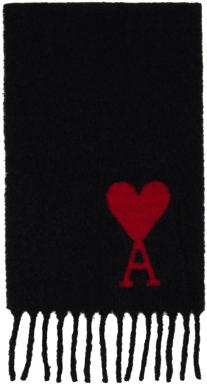 AMI Paris Black Oversized Ami De Cœur Scarf AMI
