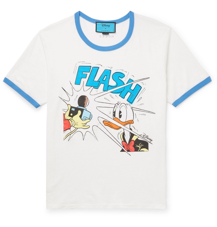 Photo: GUCCI - Disney Slim-Fit Printed Linen and Cotton-Blend Jersey T-Shirt - Neutrals
