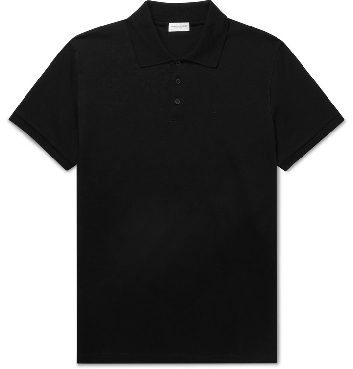 Photo: SAINT LAURENT - Slim-Fit Logo-Embroidered Cotton-Piqué Polo Shirt - Black