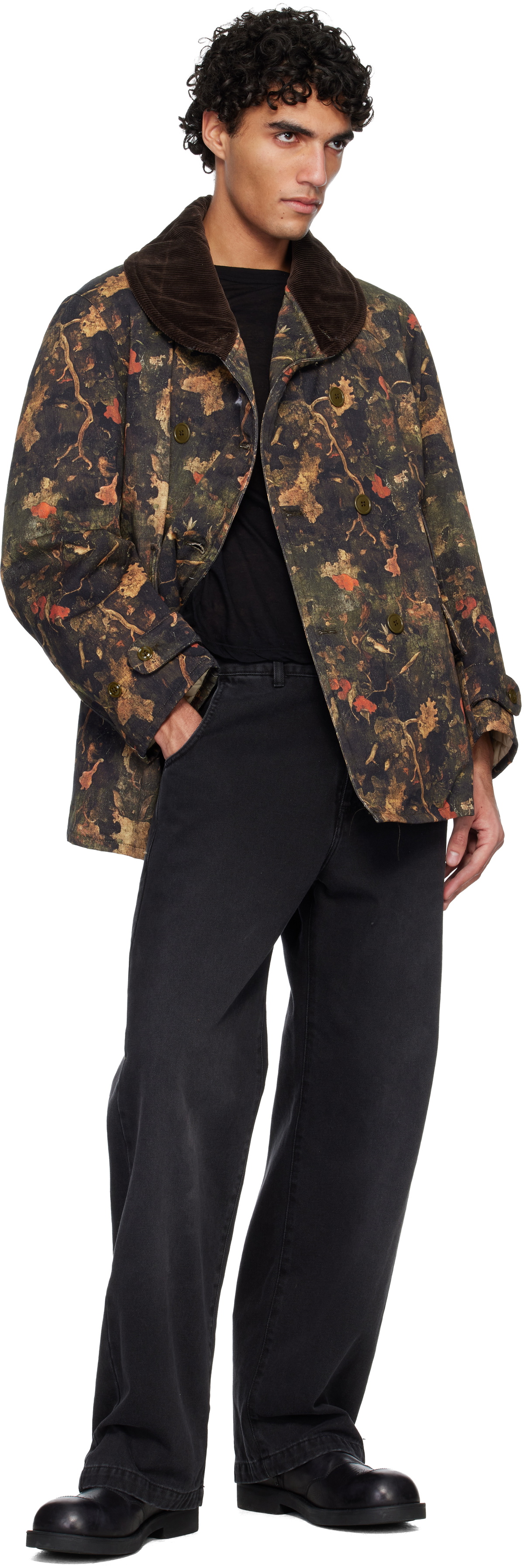R13 Khaki & Brown Oversized Shawl Lapel Coat
