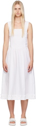 GANNI White Shirred Midi Dress