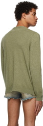 Maison Margiela Green Double Layer V-Neck Sweater