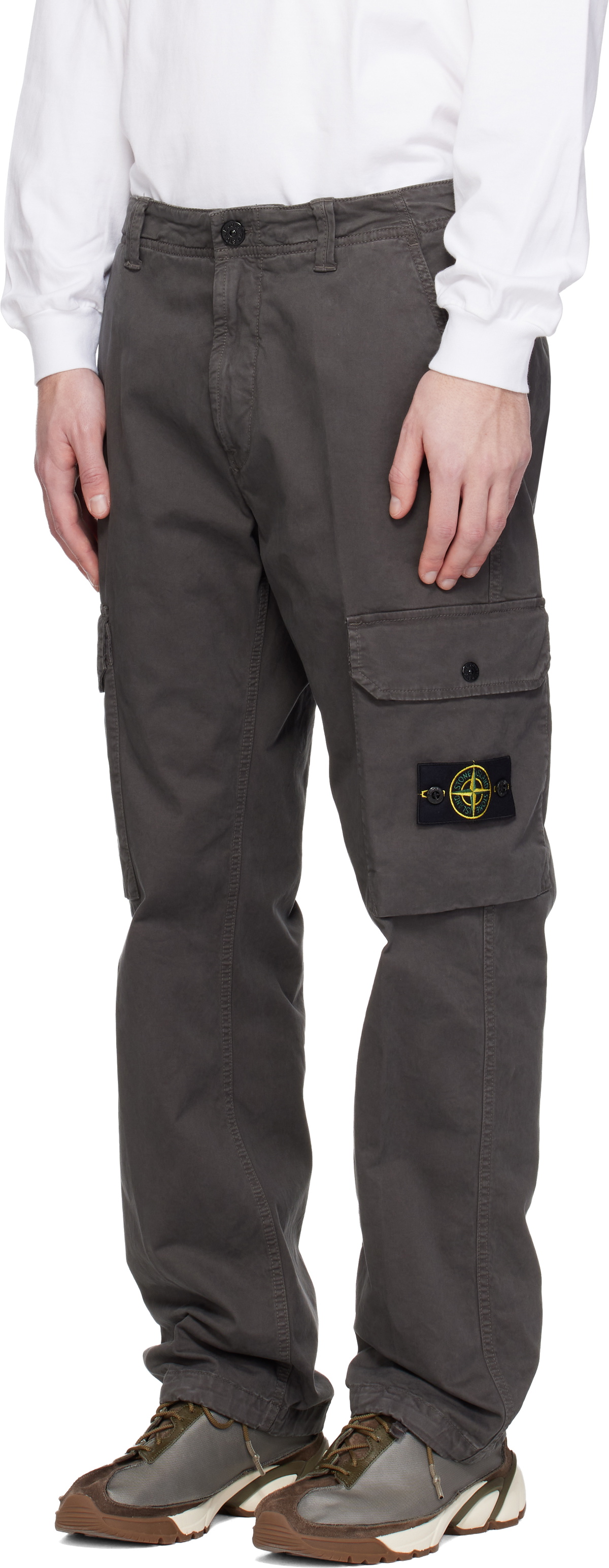Stone Island Gray 3100011 Organic Broken Twill Old Effect Cargo Pants