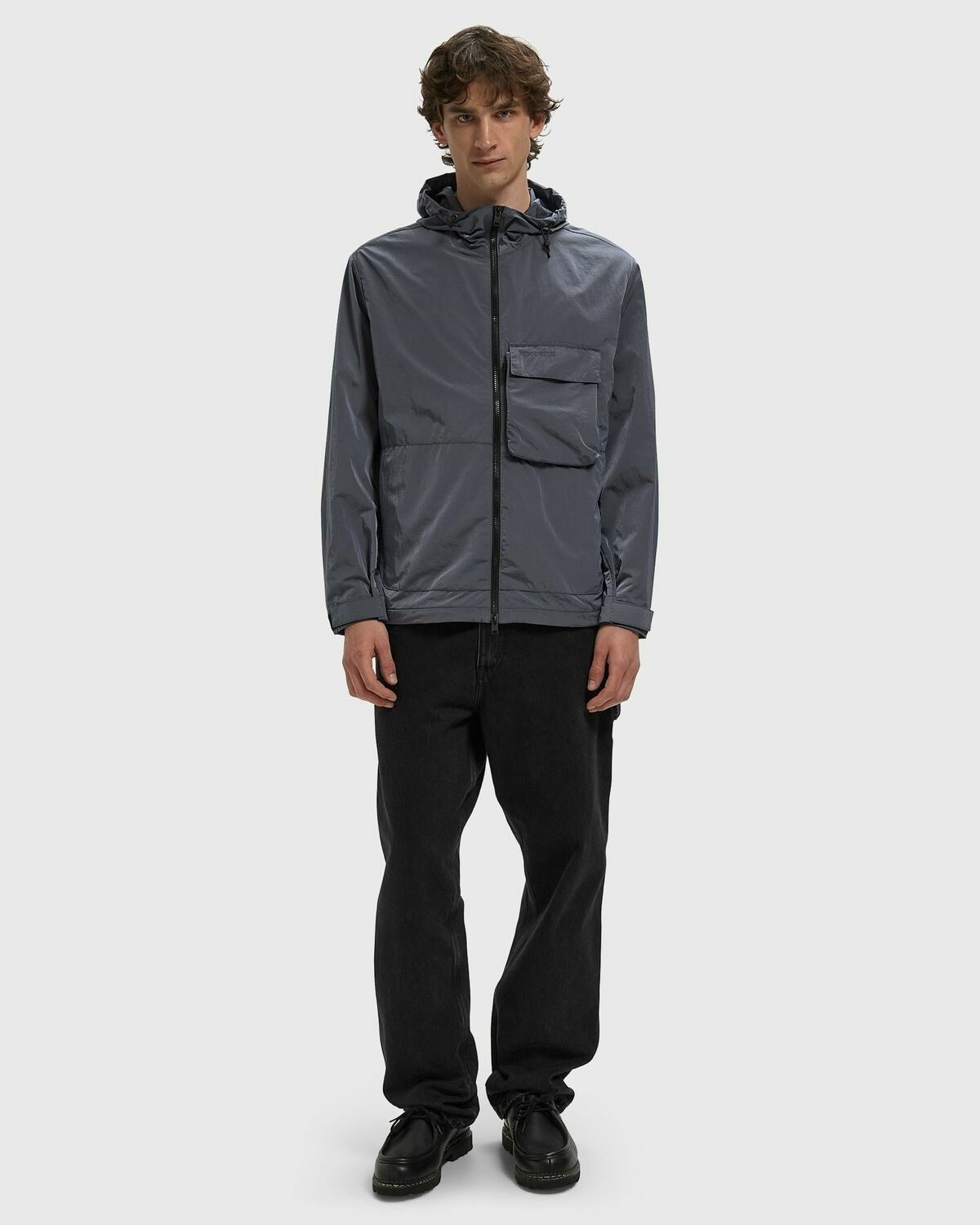 SHINY NYLON HOODED JACKET