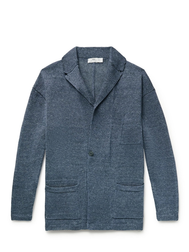 Photo: INIS MEÁIN - Relaxed Mélange Linen Cardigan - Blue