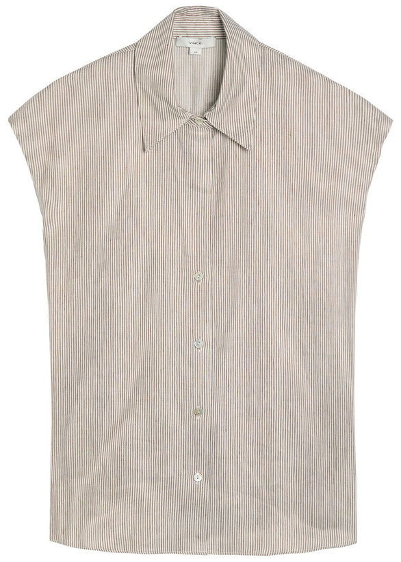 Photo: Vince Ticking Striped Linen and Cotton-blend Blouse Taupe