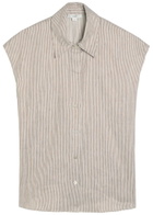 Vince Ticking Striped Linen and Cotton-blend Blouse Taupe