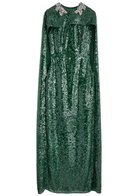 Erdem Sequin-embellished Cape-effect Chiffon Gown Green Dark