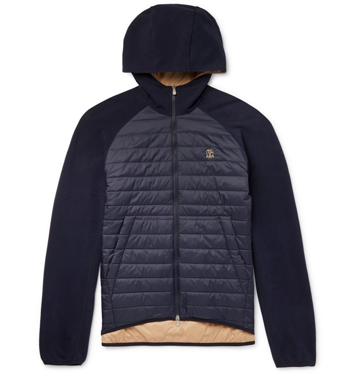 Photo: Brunello Cucinelli - Quilted Nylon and Jersey Thermore Ecodown Hooded Jacket - Blue