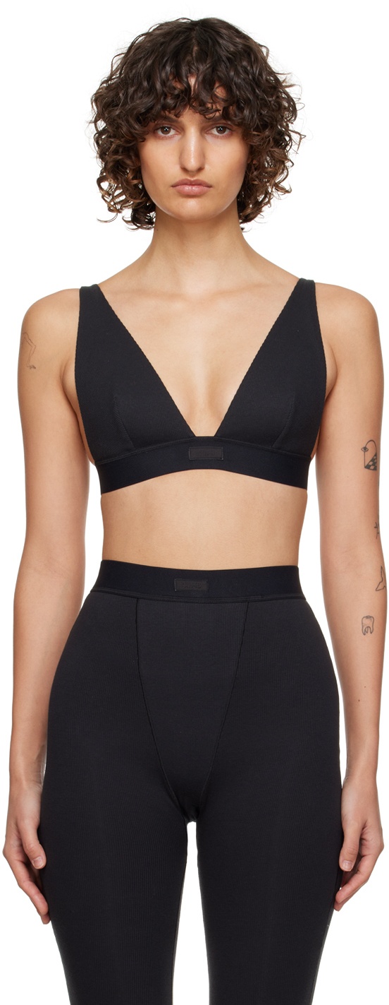 SKIMS - The Stretch Rib High Neck Bra and Brief in Soot —
