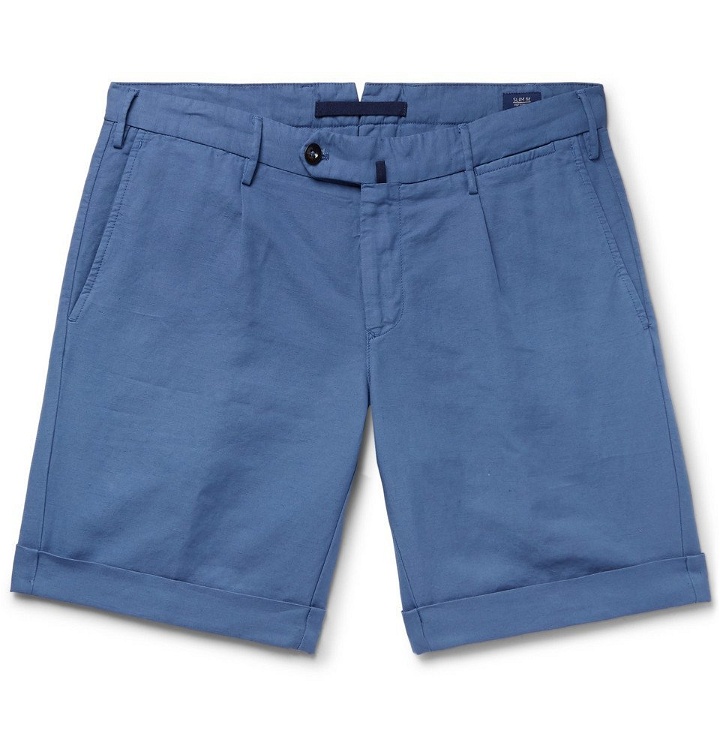 Photo: Incotex - Slim-Fit Garment-Dyed Linen and Cotton-Blend Shorts - Men - Blue