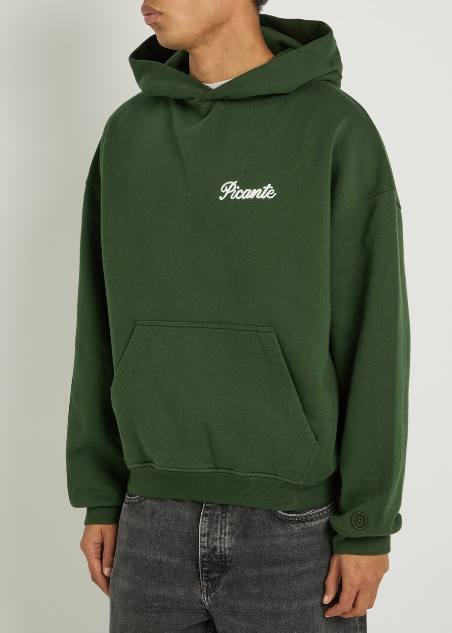 Picante Tailor Logo-embroidered Hooded Cotton Sweatshirt Green
