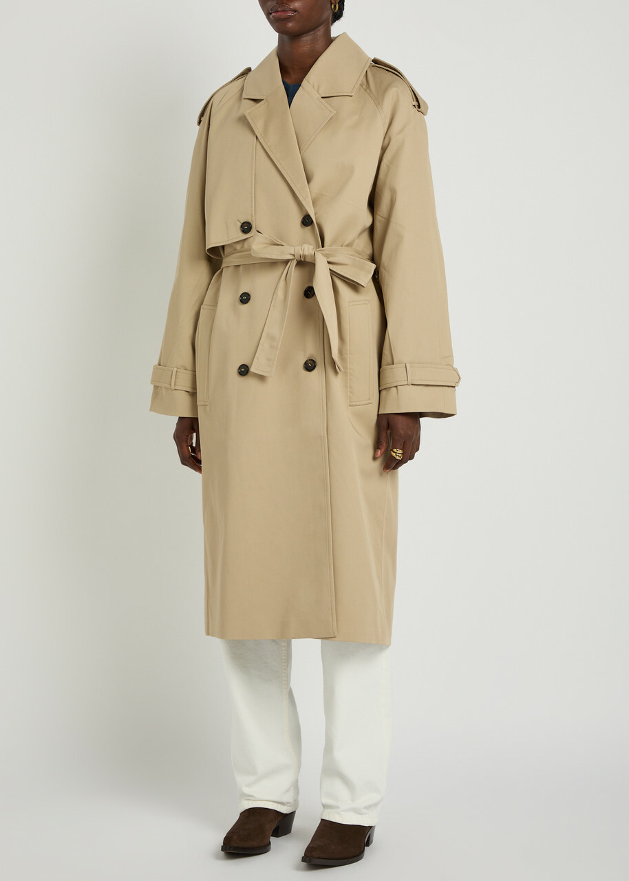Anine Bing Rickie Double-breasted Stretch-cotton Trench Coat Beige