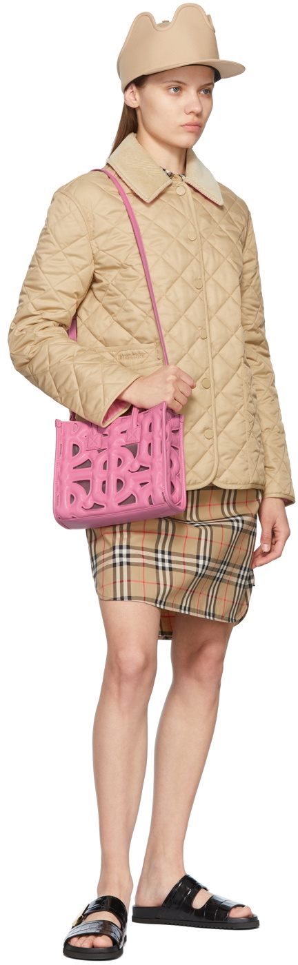 Burberry Freya Mini Monogram Leather Tote Women's Pink