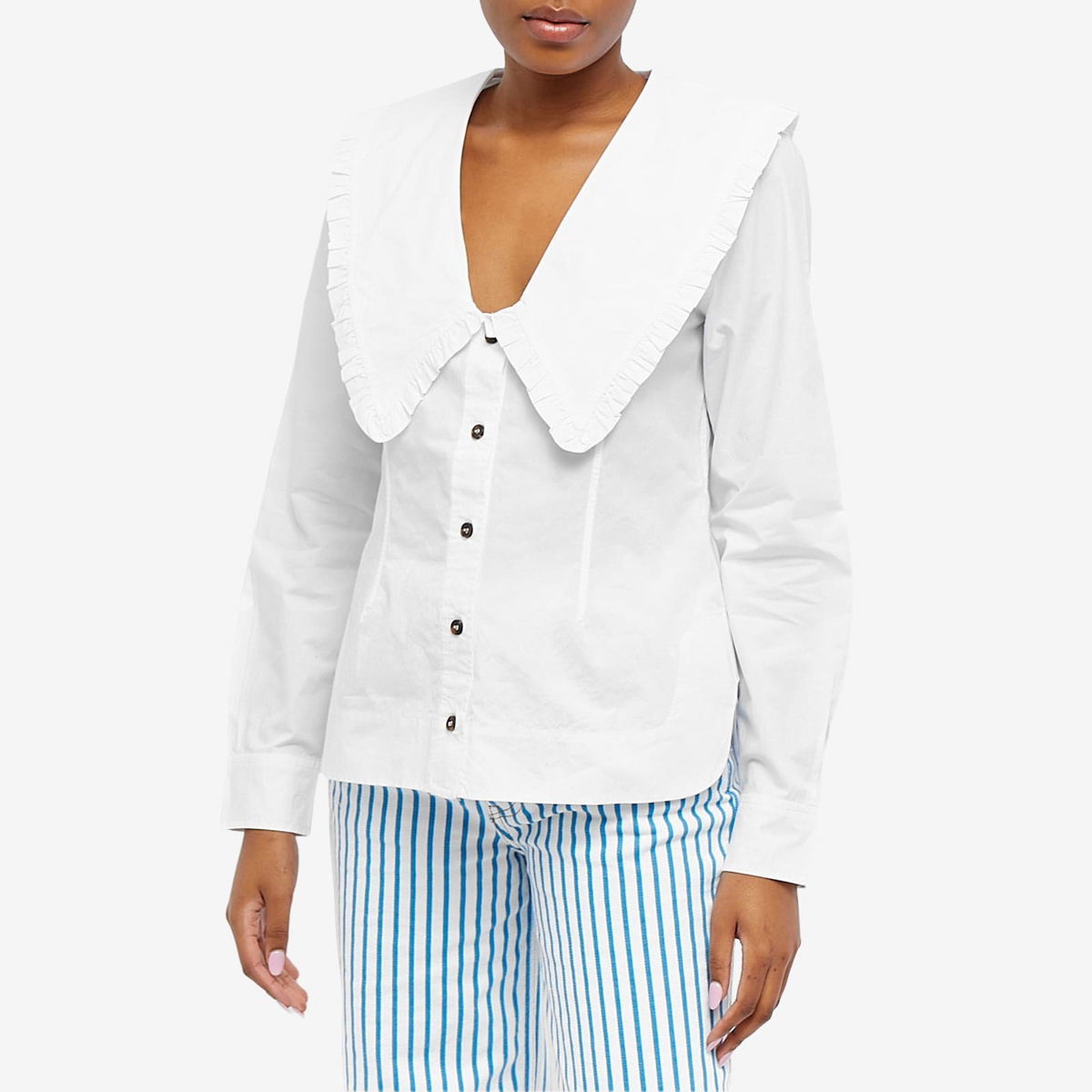 GANNI Women's V-Neck Shirt in Bright White GANNI