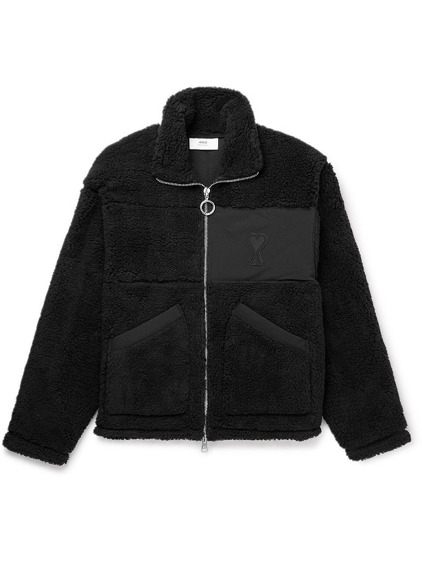 Photo: AMI PARIS - Logo-Appliquéd Shell-Trimmed Fleece Jacket - Black