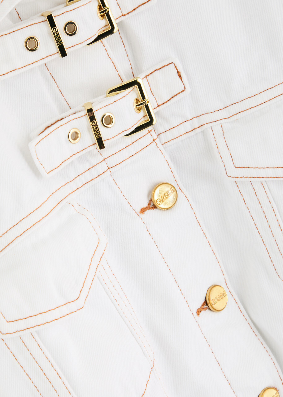 Ganni Contrast-stitch Denim Jacket White