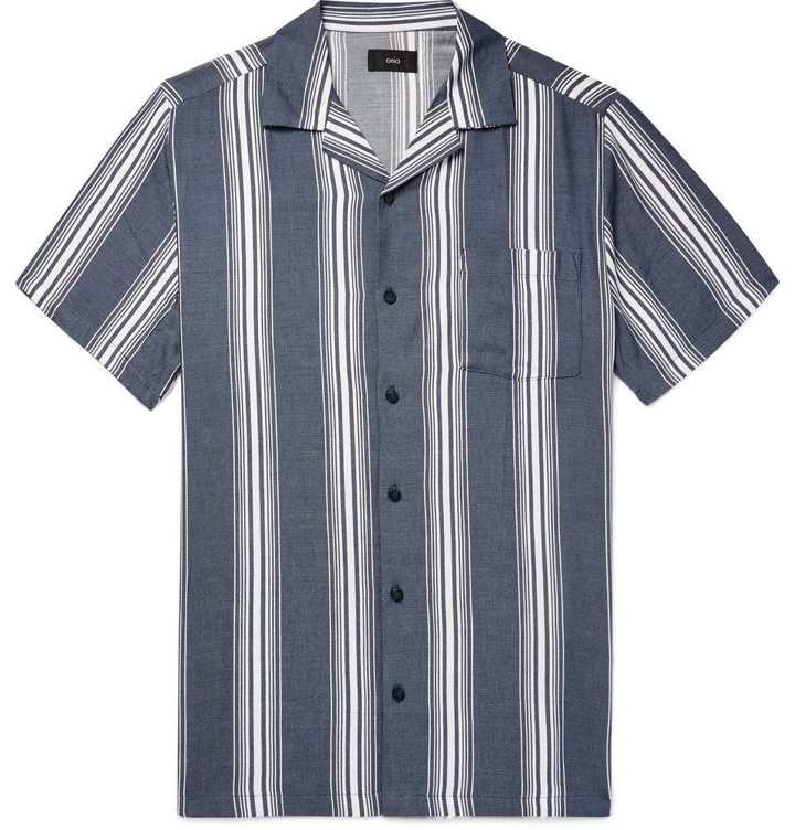 Photo: Onia - Vacation Camp-Collar Striped Cotton-Blend Shirt - Men - Navy