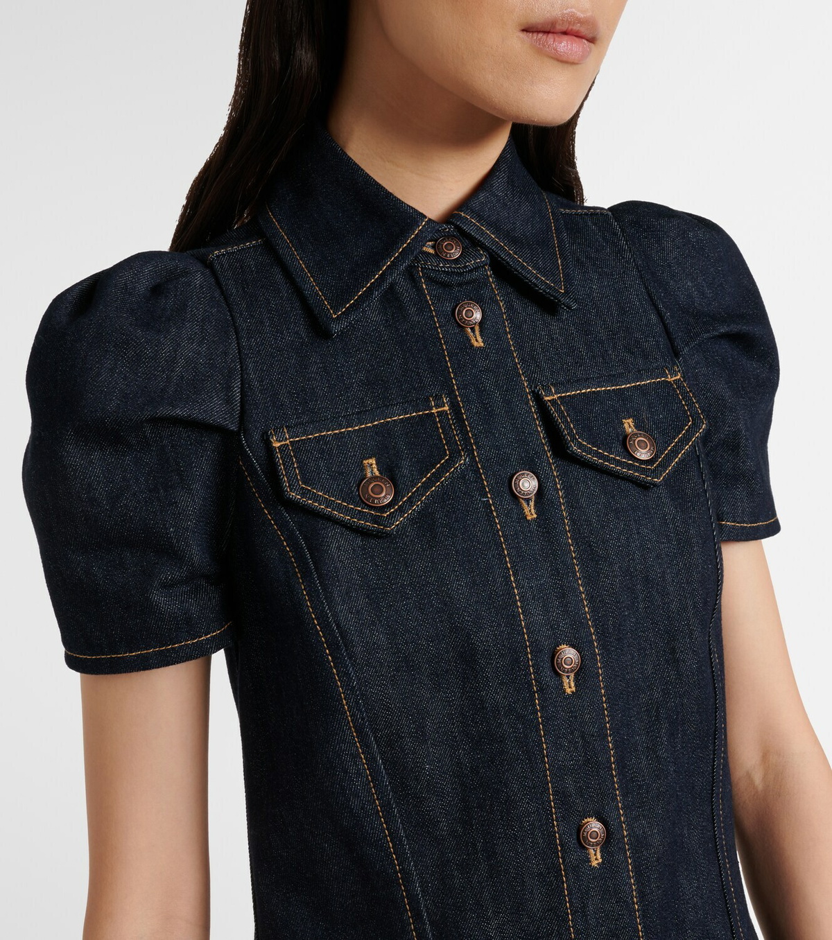 McQueen Puff-sleeve denim minidress