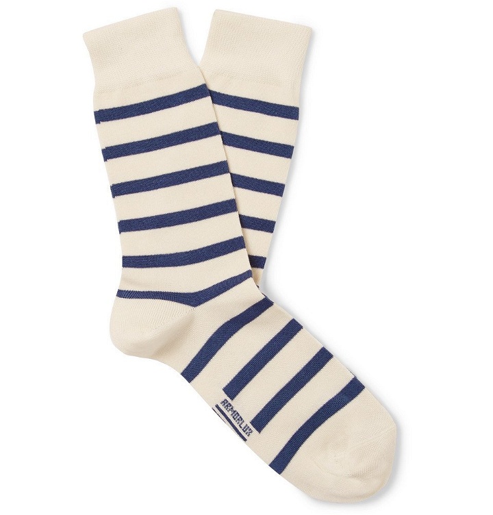 Photo: Armor Lux - Striped Stretch-Cotton Blend Socks - Cream