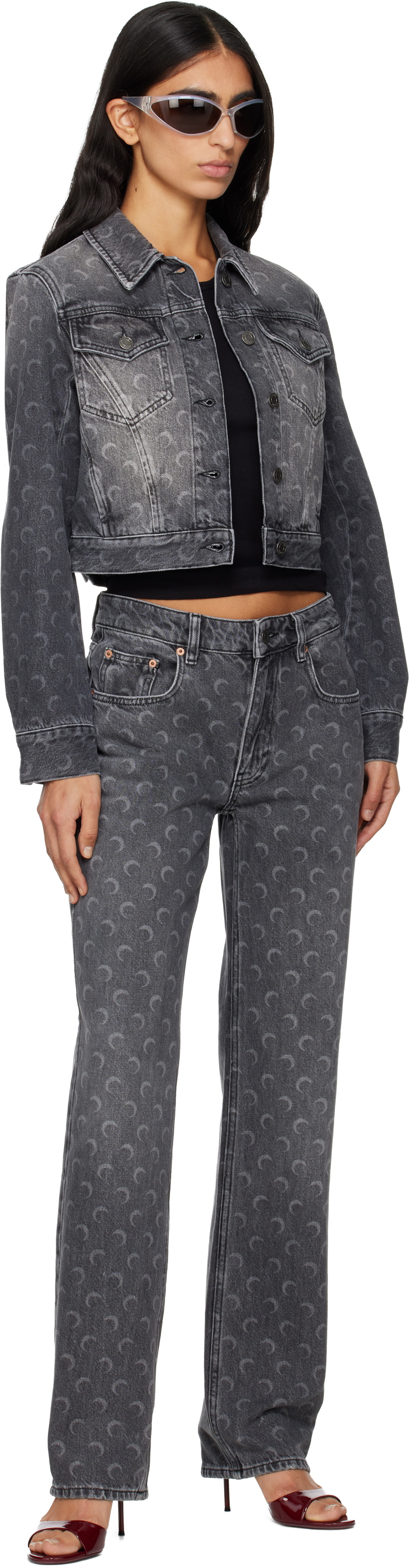 Marine Serre Gray Moon Laser Straight Jeans