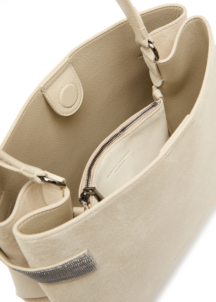 Brunello Cucinelli Stud-embellished Suede top Handle bag - Ivory - One Size