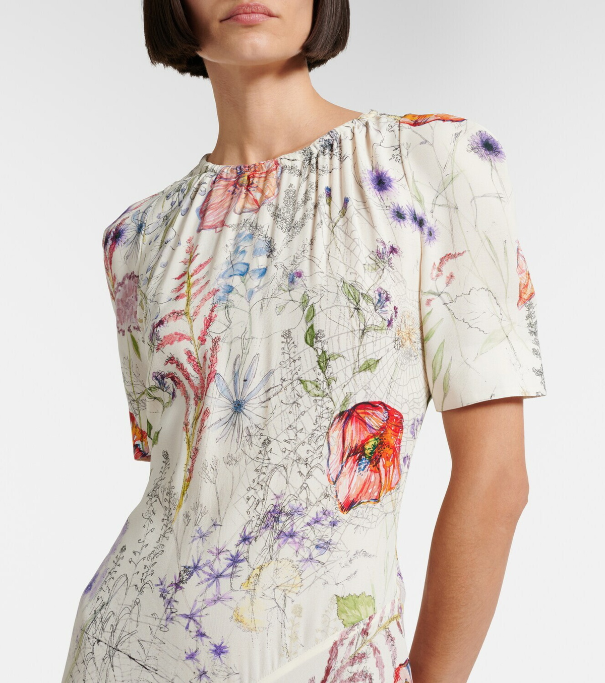 McQueen Floral asymmetric midi dress