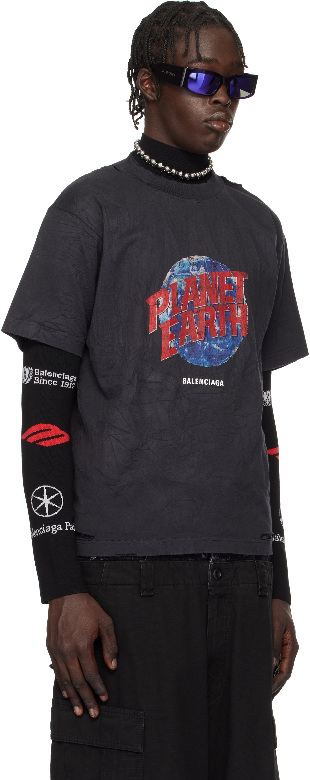 24AW new/BALENCIAGA プラネットアースTシャツ T-Shirt Black Balenciaga Black 'Planet Earth' Oversized T-shirt Balenciaga