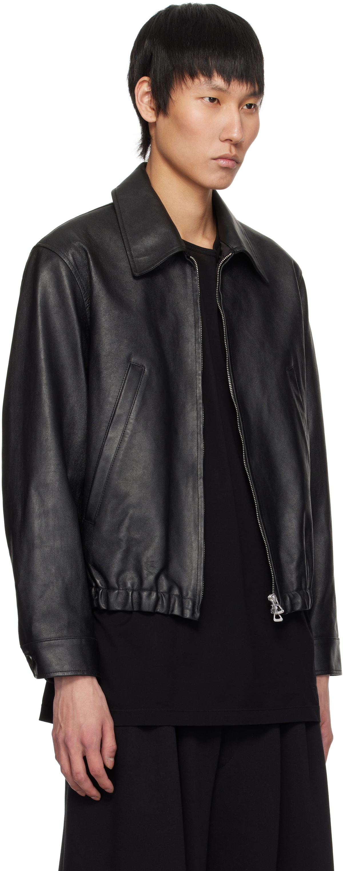 YOKE Black Zip Leather Jacket